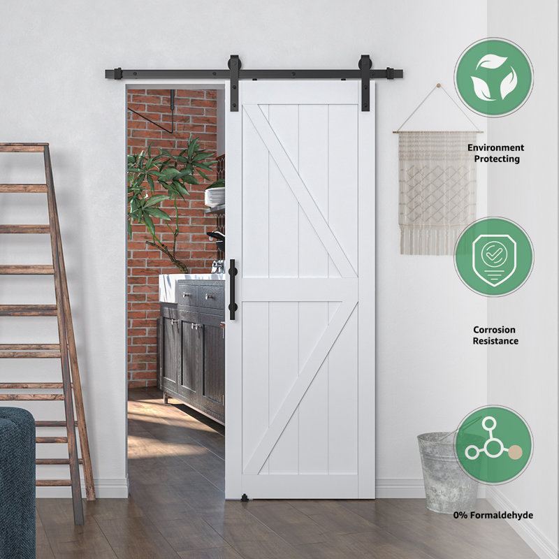 LDB_BUILDING Paneled Manufactured Wood Barn Door with Installation